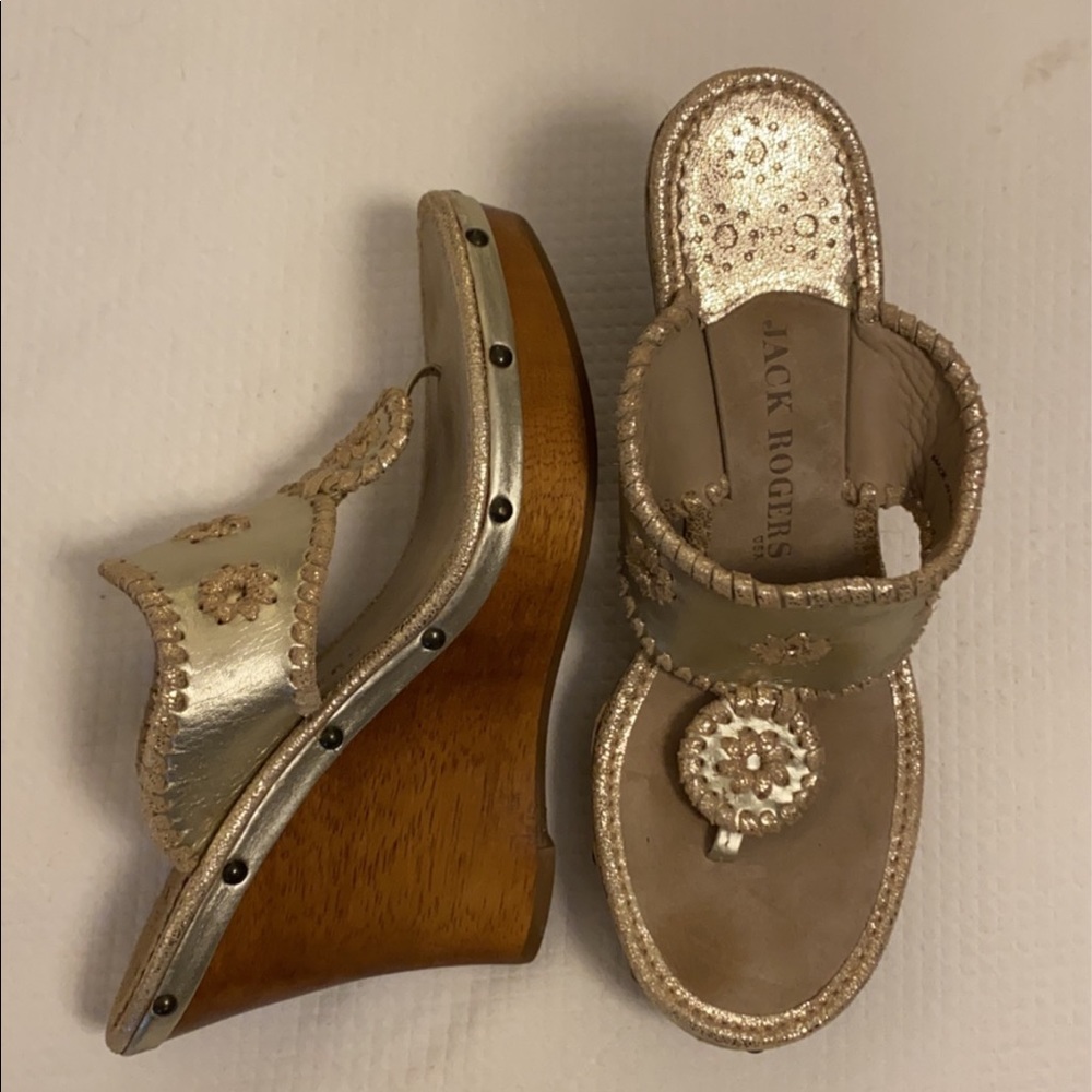 Jack Rogers Gold Metallic Wedges